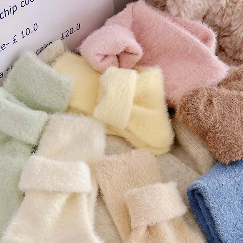 Solid Color Mink Fur Fleece-lined Thick Mid-calf Length Socks