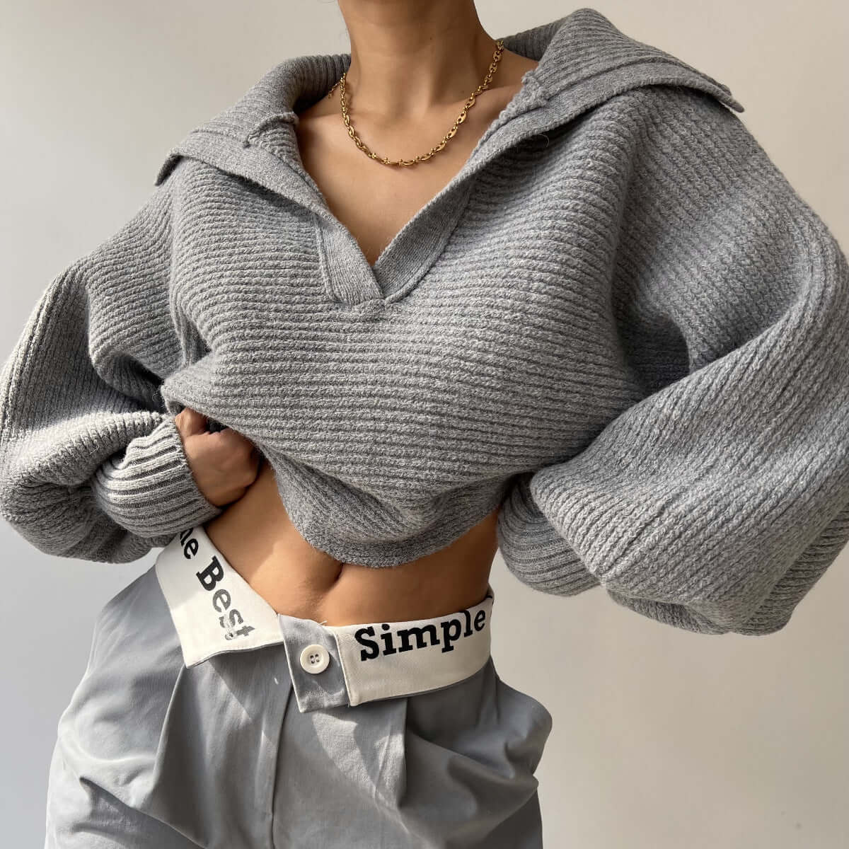 Spring And Autumn New Knitted Sweater Sweater Lapel Pullover Women's Top