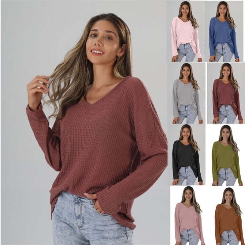 Women's Loose V-neck Plus Size Street Knitted Bottoming Shirt