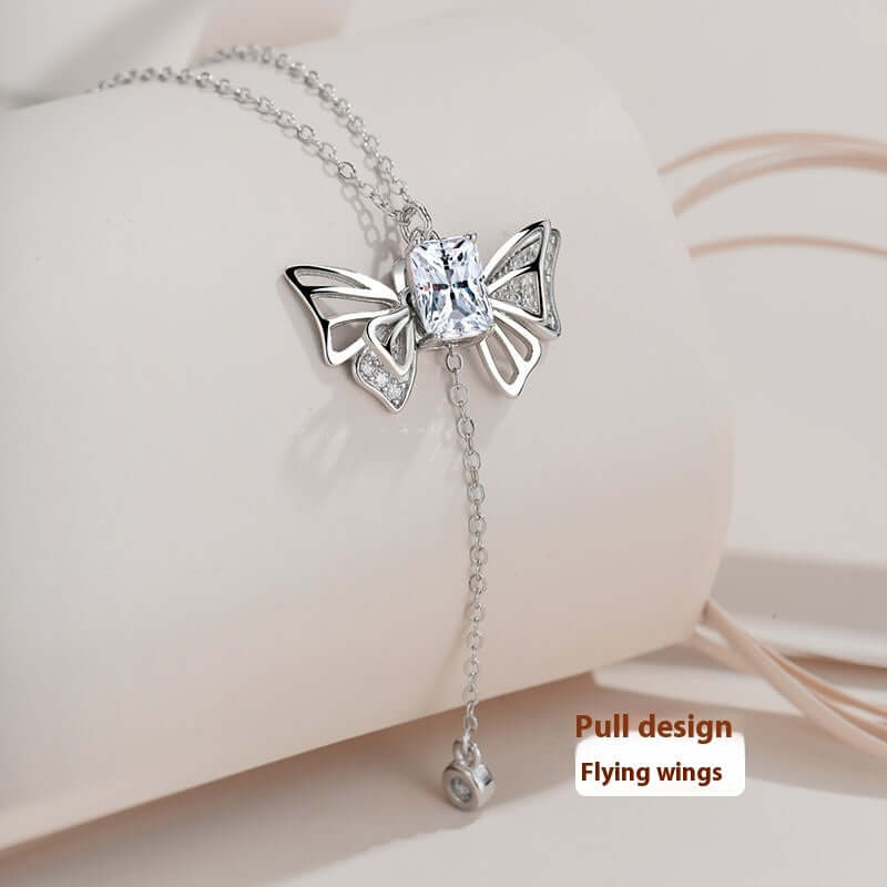 925 Sterling Silver Day Appointment Butterfly Pull Movable Necklace For Girls